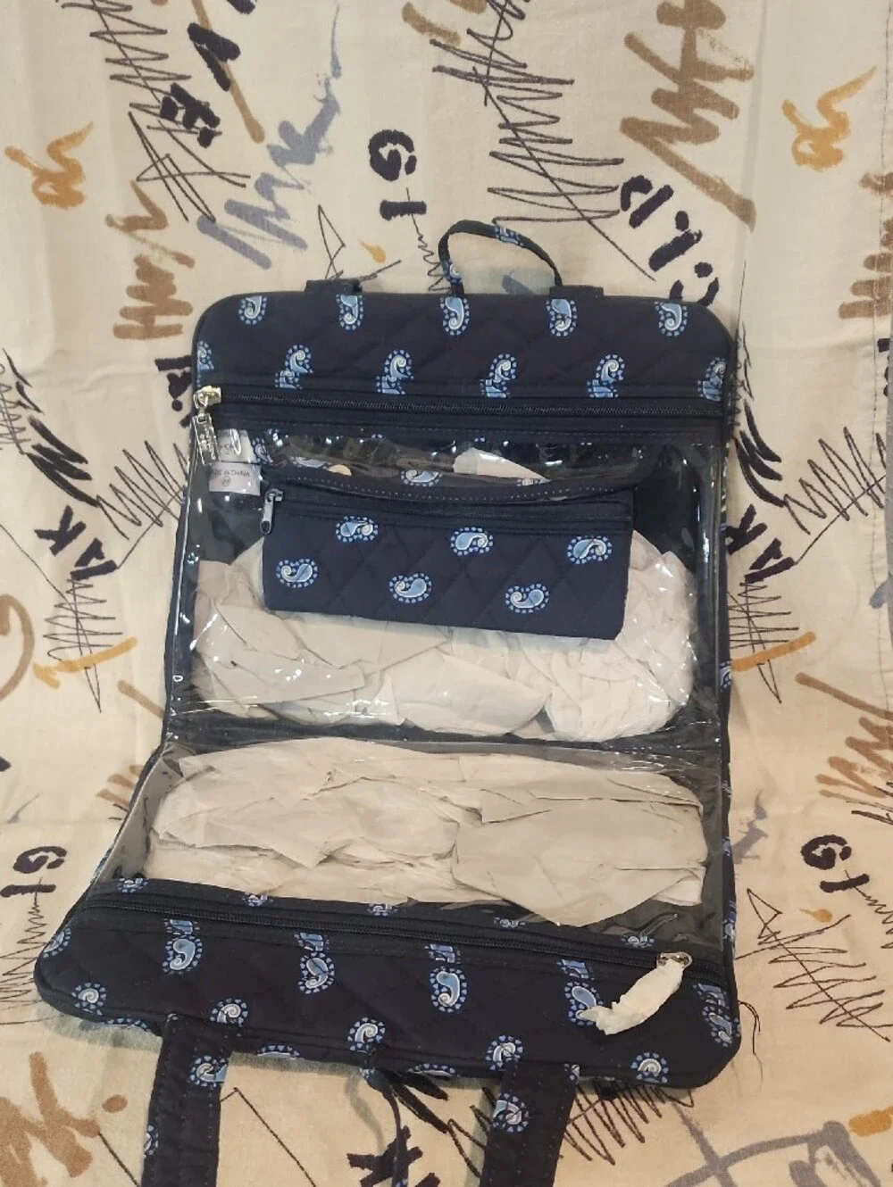 Americana By Sharif Quilted Navy Paisley Cosmetic Case
